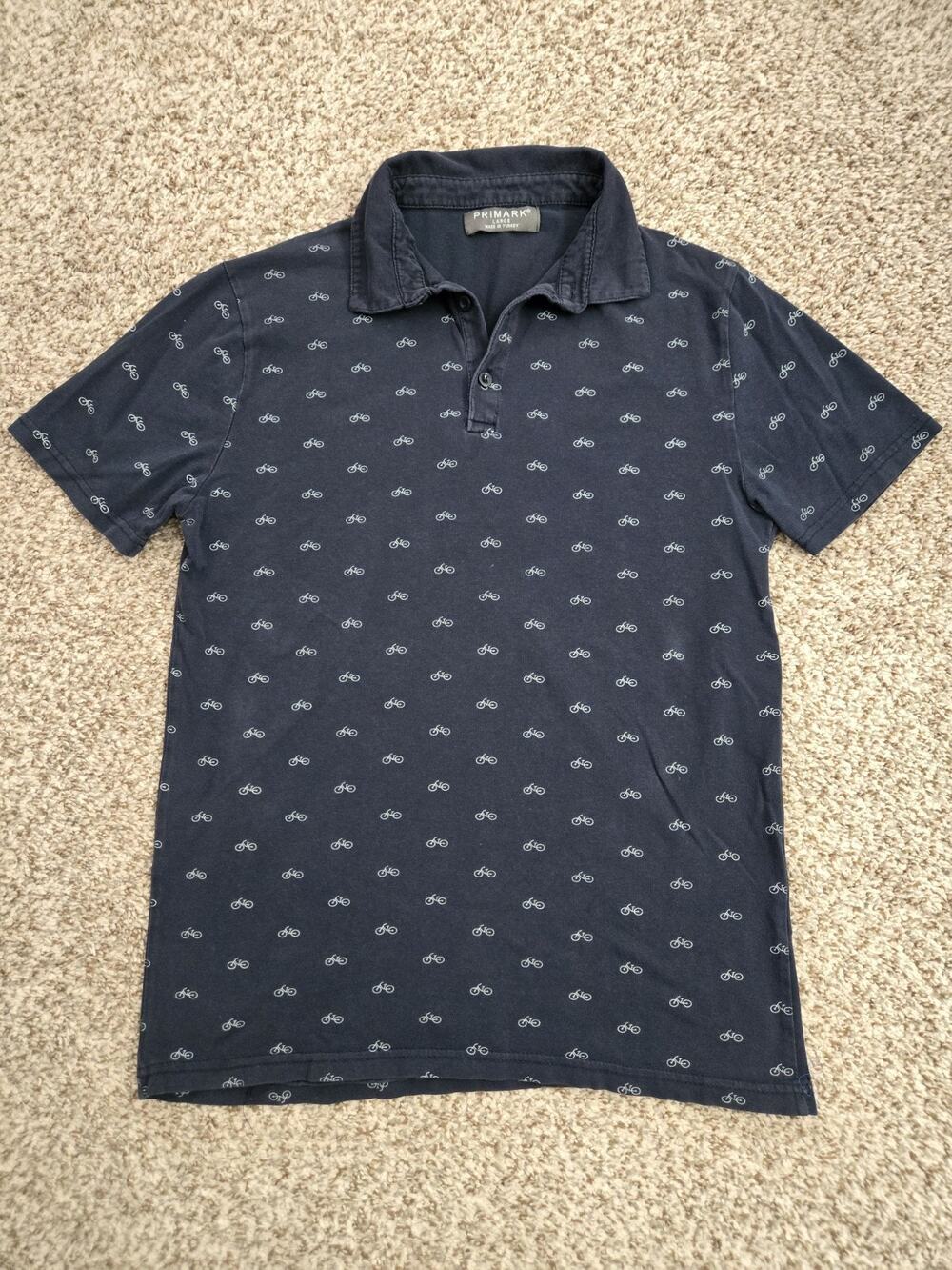 PRIMARK Short Sleeve Collared Blue Bicycle Print Polo Golf Shirt Women's Size L